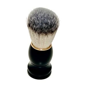 Synthetic Shaving Brush Black Resin Handle Gold Accent Silver Tip Style Vegan